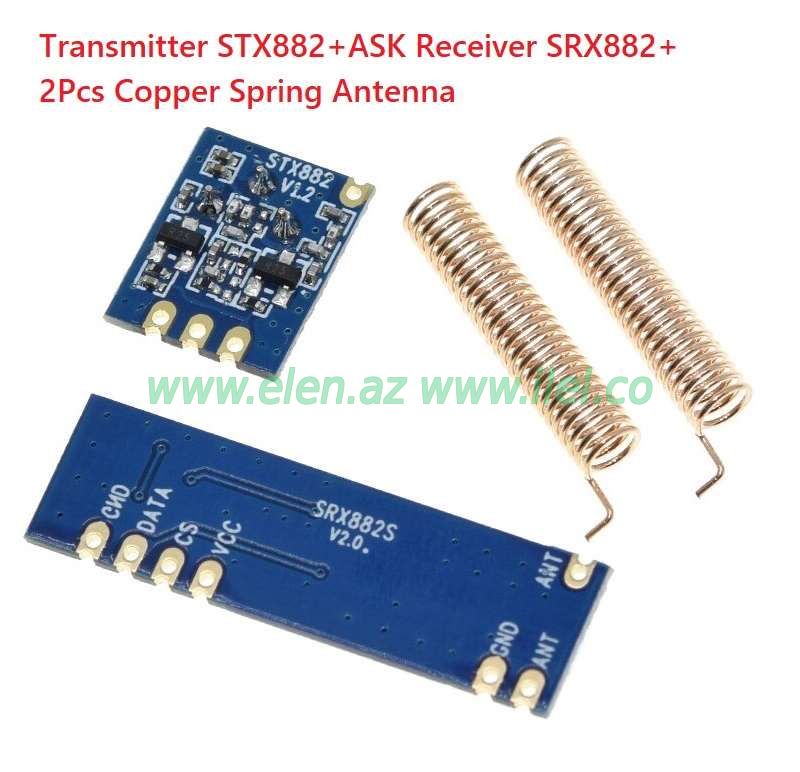 433MHz 100 Meters Wireless Module Kit ASK Transmitter STX882 + ASK Receiver SRX882 + 2Pcs Copper Spring Antenna