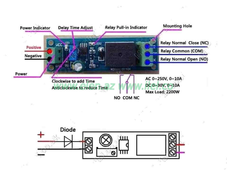 Delay ON timer NE555 schematic