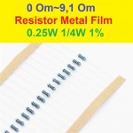 Resistor Metal Film 0R~9,1R 0.25W 1/4W 1% 26 Values