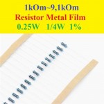 Resistor Metal Film 1kOm~9,1kOm 0.25W 1/4W 1% 24 Values