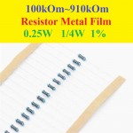 Resistor Metal Film 100kOm~910kOm 0.25W 1/4W 1% 24 Values
