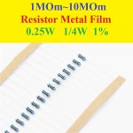 Resistor Metal Film 1MOm~10MOm 0.25W 1/4W 1% 25 Values