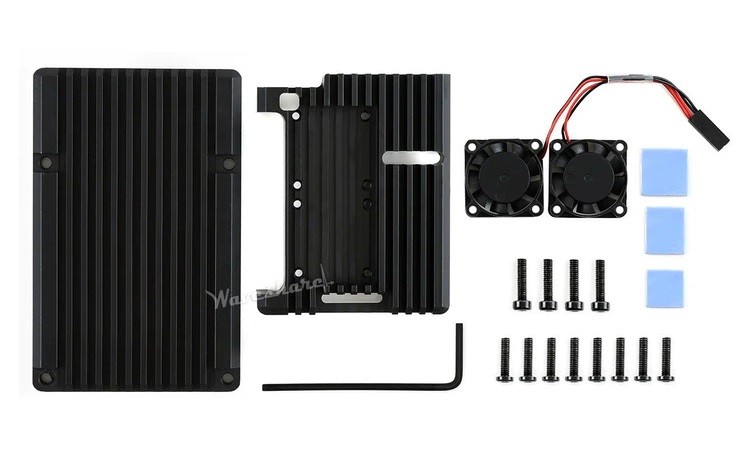 Aluminium Alloy Case for Raspberry Pi 4 Model B Black Armour with Dual Cooling Fans