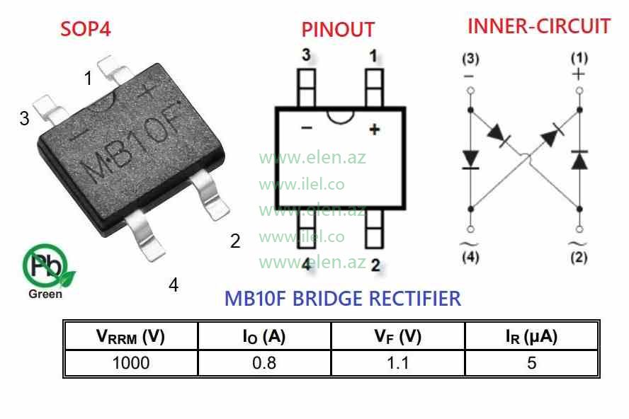 MB10F SOP-4 Rectifier Bridge 4-pin 0.8A 1000V