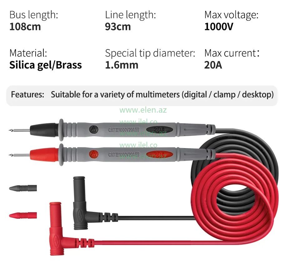 PT1034 Silicone Multimeter Test Lead 1000V 20A Silver