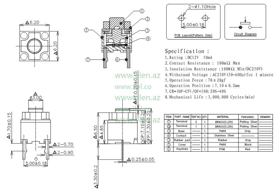 Dimentions Silent Micro Switch Button for Wireless and Wired Mouse