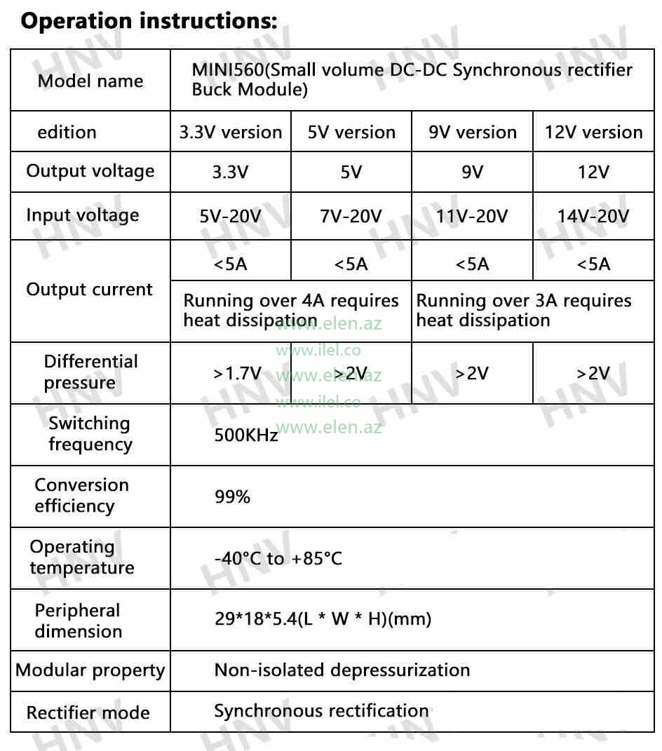 5A 20V to 3.3v 5v 12v step down module