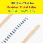 Resistor Metal Film 10kOm~91kOm 0.25W 1/4W 1% 24 Values